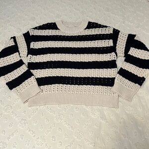 Navy and Cream Stripe Crotchet Sweater
